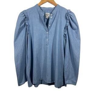 J. Crew Chambray Top Women S Blue Puff Sleeve Denim Blouse Prairie Cottage Core
